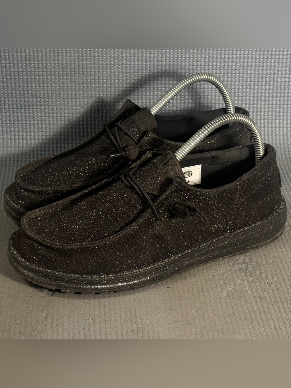 Hey Dude Wendy Funk Black Sparkle Slip On Comfort Shoes Women’s Size 8